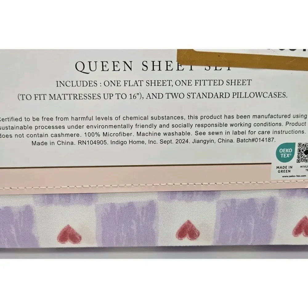 Cupcakes & Cashmere QUEEN Hearts Sheet 4pc Set NEW Purple Pink MICROFIBER Love